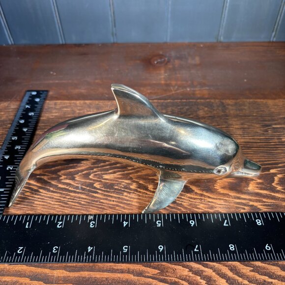 Vintage Brass Dolphin Figurine Nautical Coastal Decor for Shelf Display - Picture 15 of 17